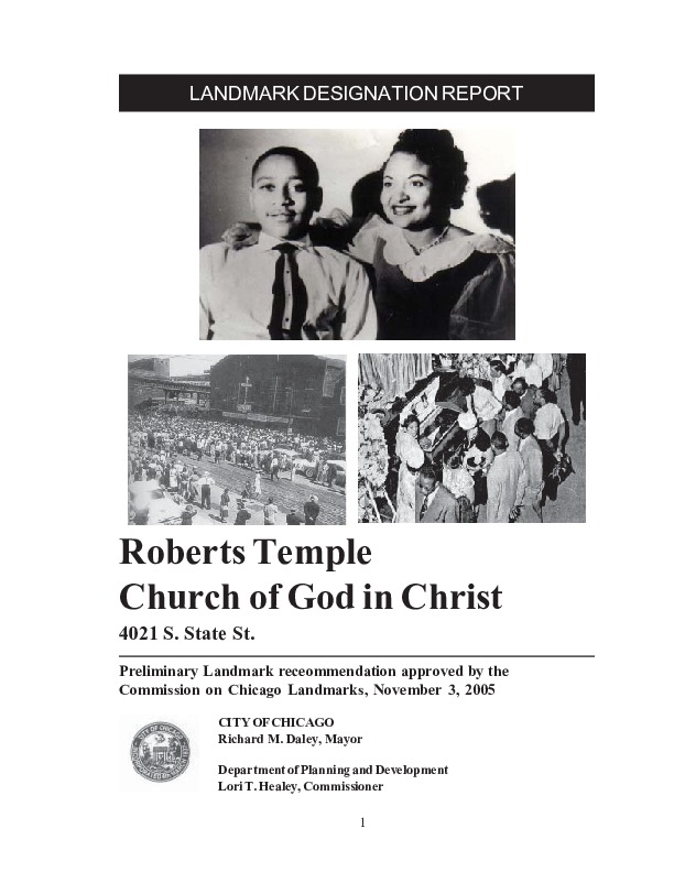 Robert's Temple Church of God in Christ, Chicago Landmark Designation Report