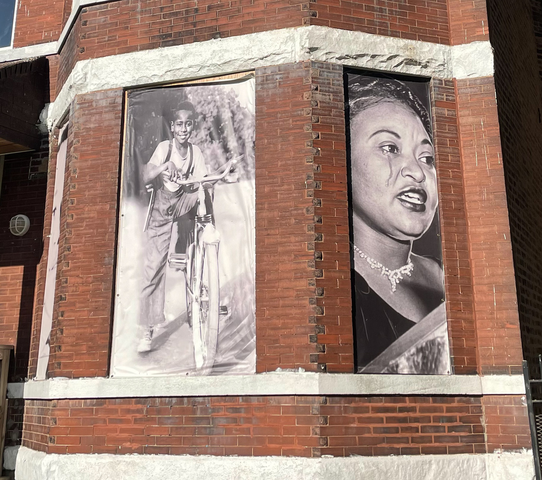 Emmett and Mamie Till-Mobley on the exterior of the house they lived in from 1950-1955. 