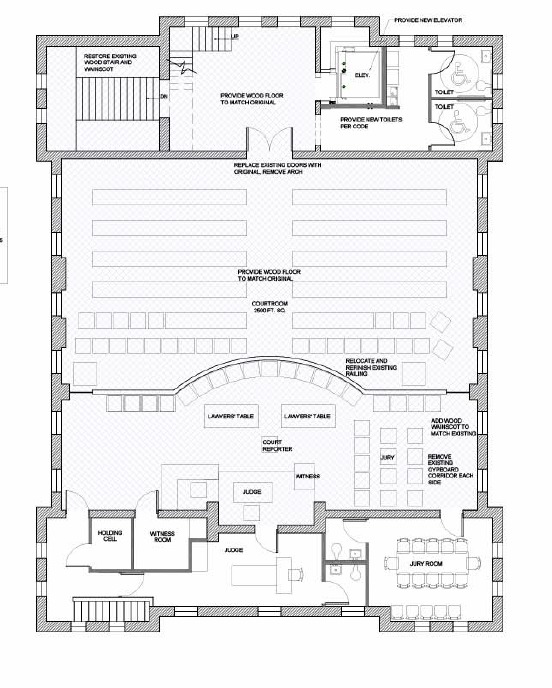 Courthouse floor plan after the Stewart Renovation (2007-2015).