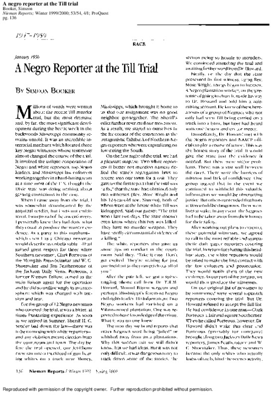 Simeon Booker, "A Negro Reporter at the Till Trial."